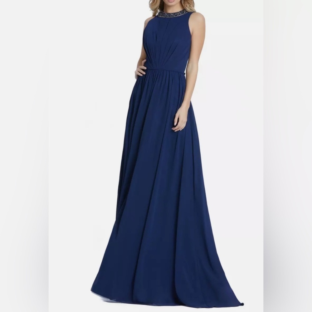Ieena by MacDuggal Size 12‎ Midnight Blue Embellished High Neck Pleated Gown